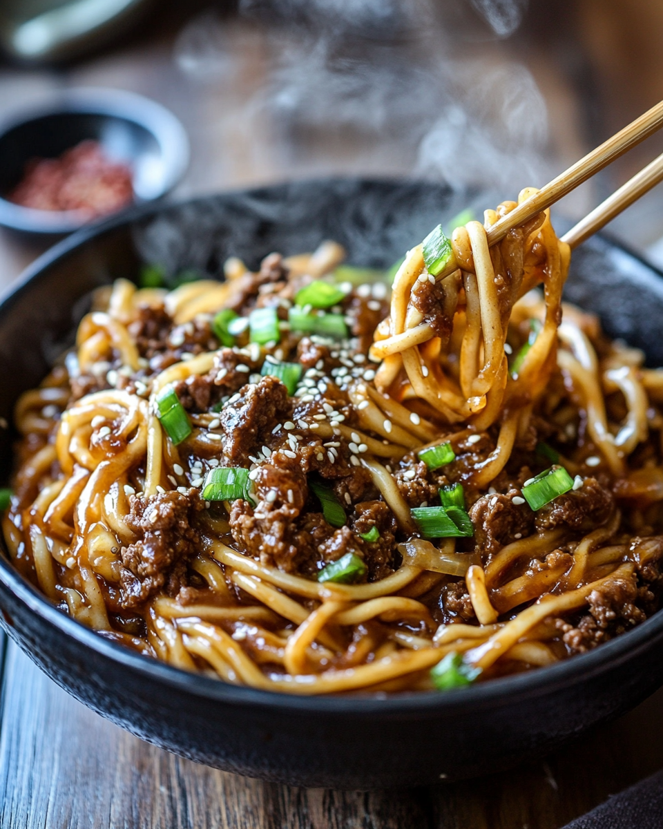 Mongolian ground beef noodles